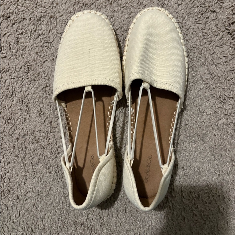 Style & Co. Cream Canvas Espadrille Flats with Slingback